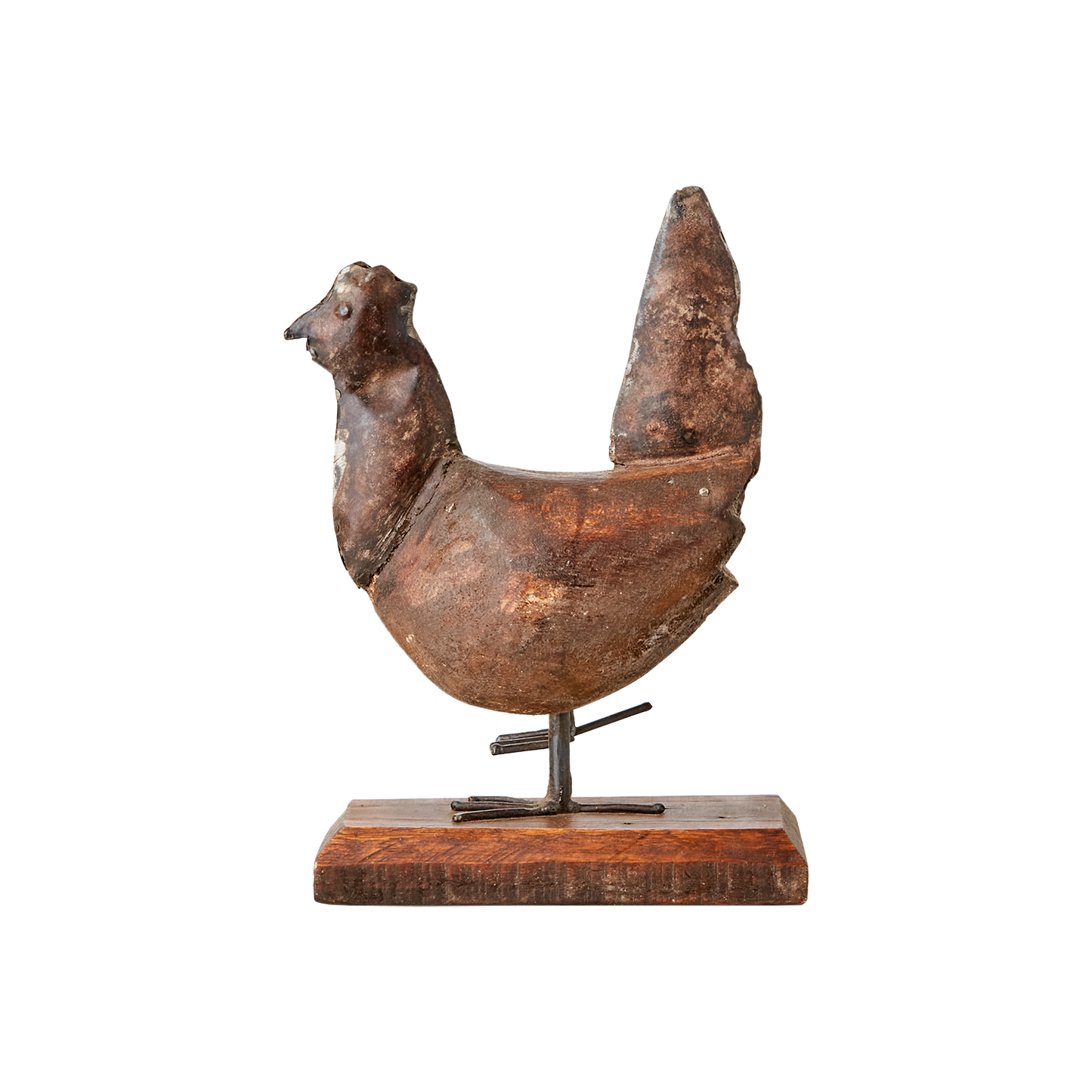 Rustik hønefigur på fod.