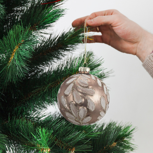 Julekugle med glitter gren i glas Ø10 cm – Sart lyserød