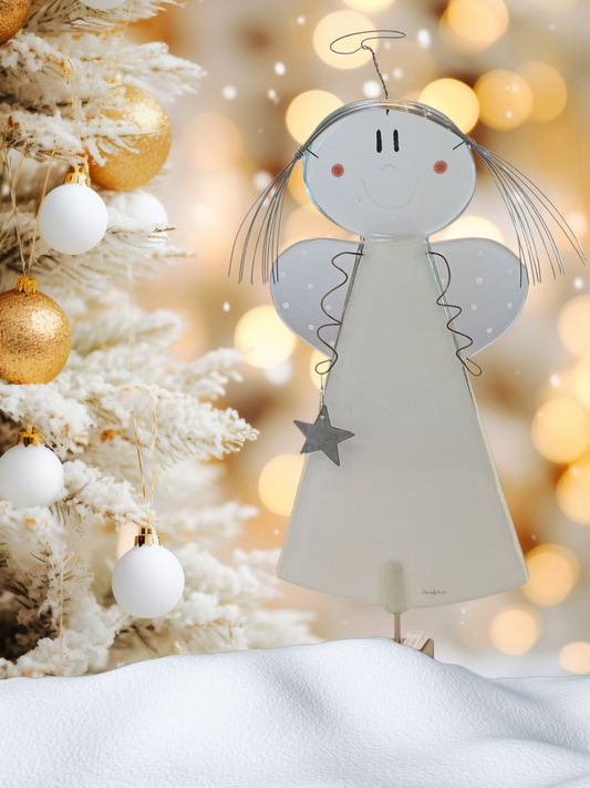 Stor glasengel Onella på fod – unik håndlavet figur