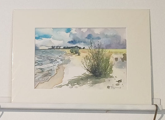 At the beach i akvarel.