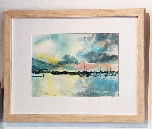 Vilsundbroen i akvarel.