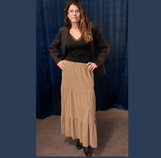 ASP Sia lang fløjl nederdel i camel – corduroy skirt