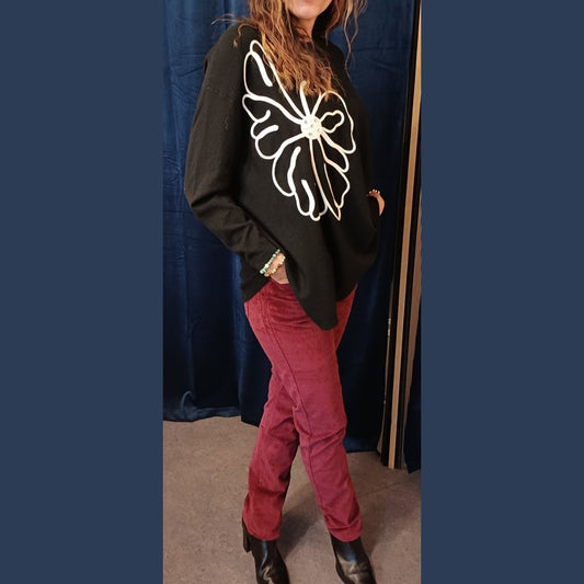 ASP fløjlsbuks med høj talje i smuk vinrød farve