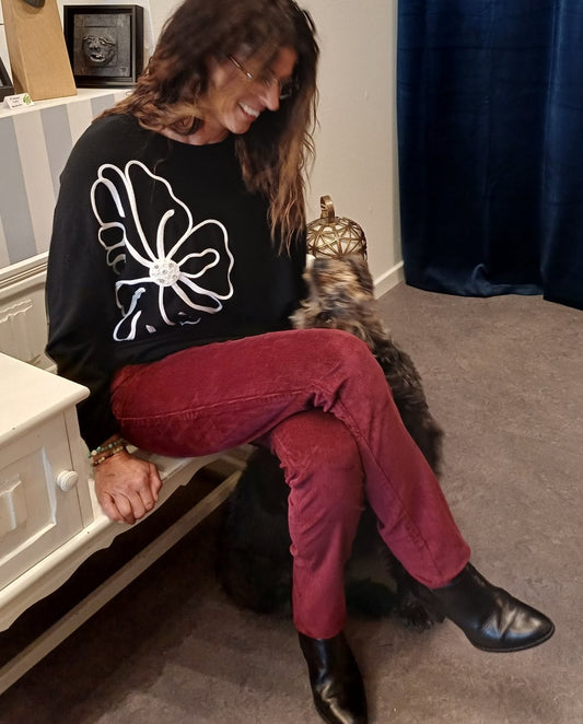 ASP fløjlsbuks med høj talje i smuk vinrød farve