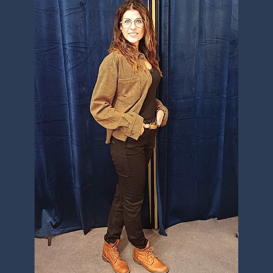 Brun tweed look skjortejakke – klassisk og stilfuldt