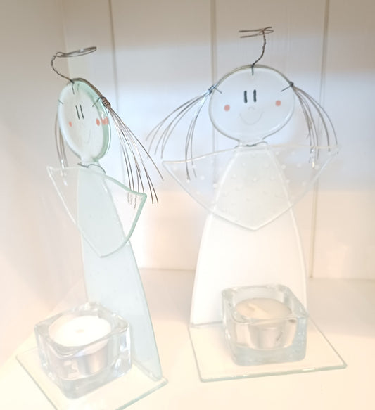 Håndlavet Penny Engle til fyrfadslys – unik glasengel