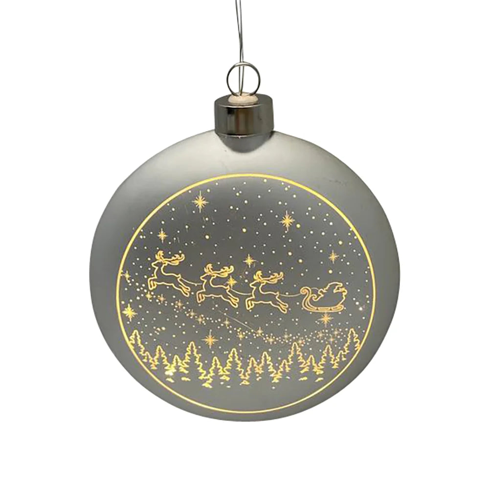 Sølv julekugle med LED lys – stemningsfuld julepynt