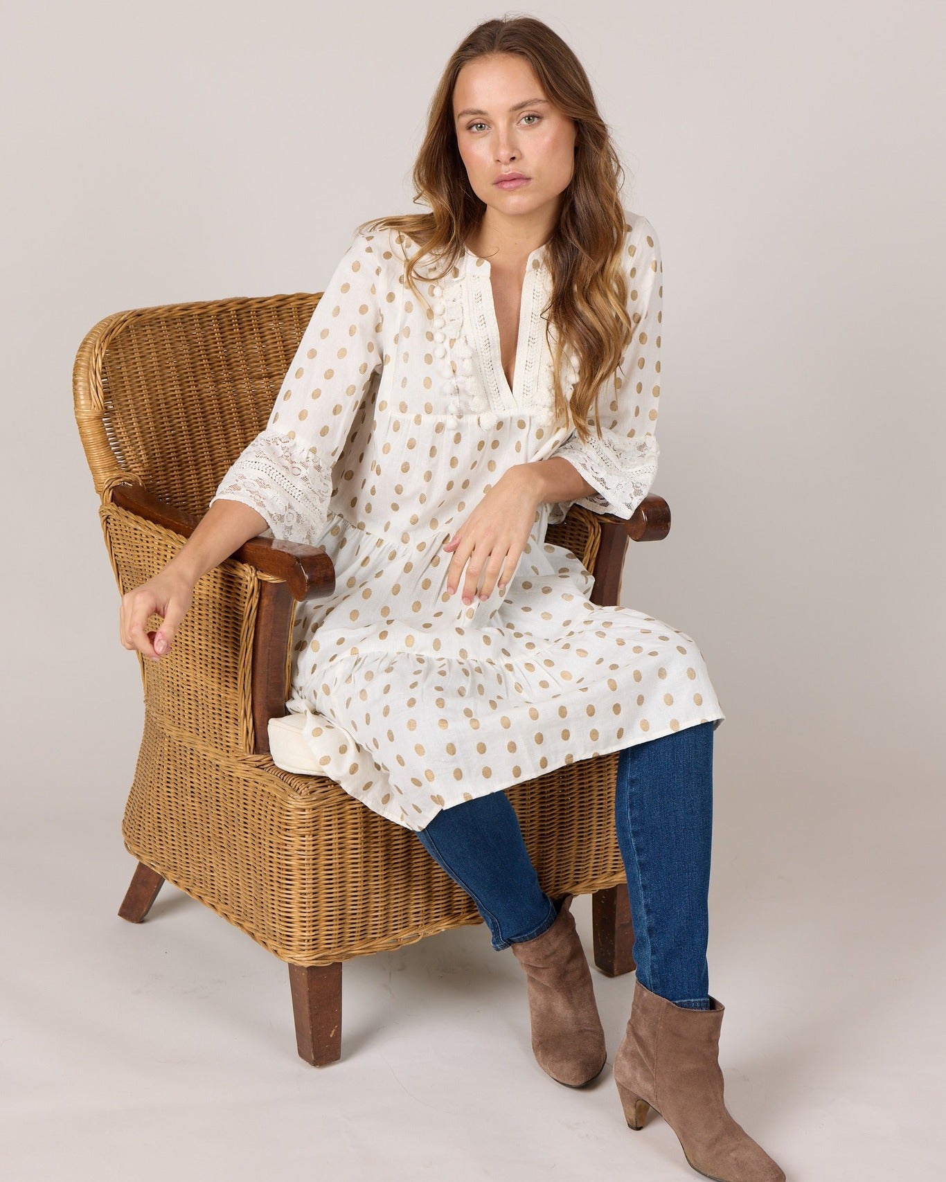 Boho dot kjole eller tunika.