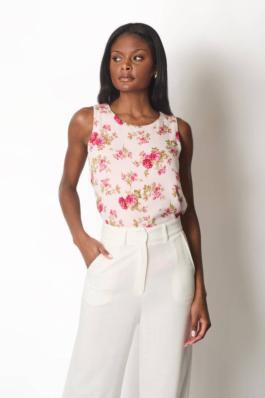 Blomstret lagdelt ærmeløs bluse.