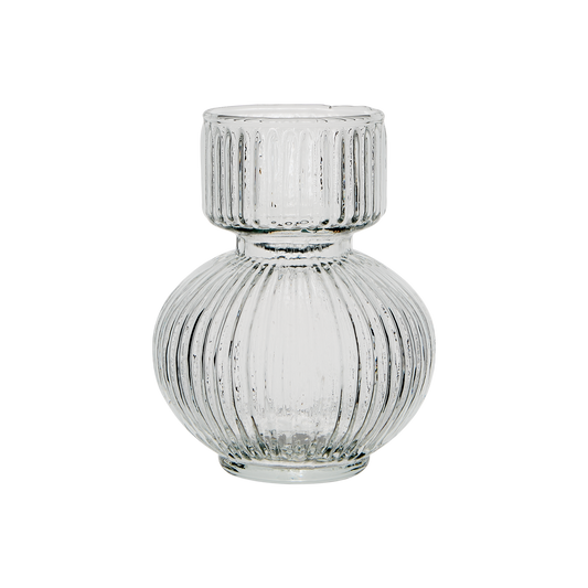 Riflede glasvase med bred top.