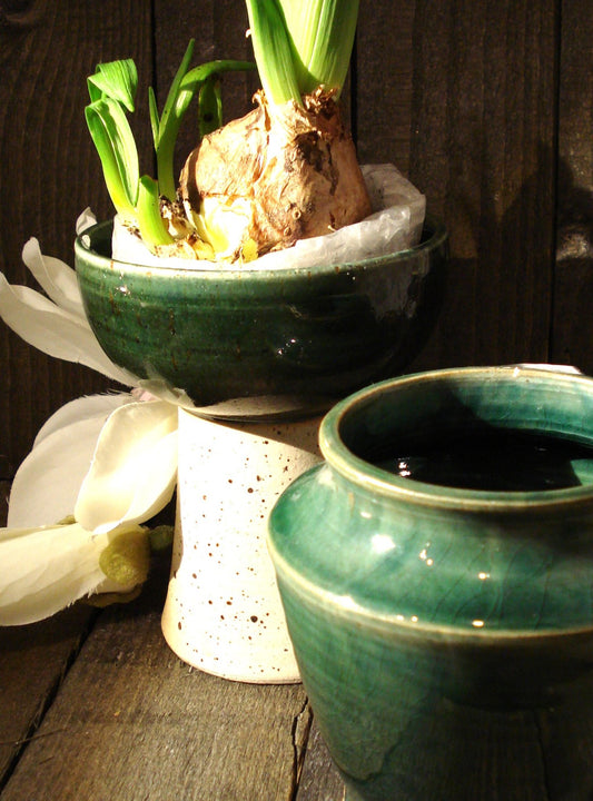 Grøn opsats til lys eller som vase.