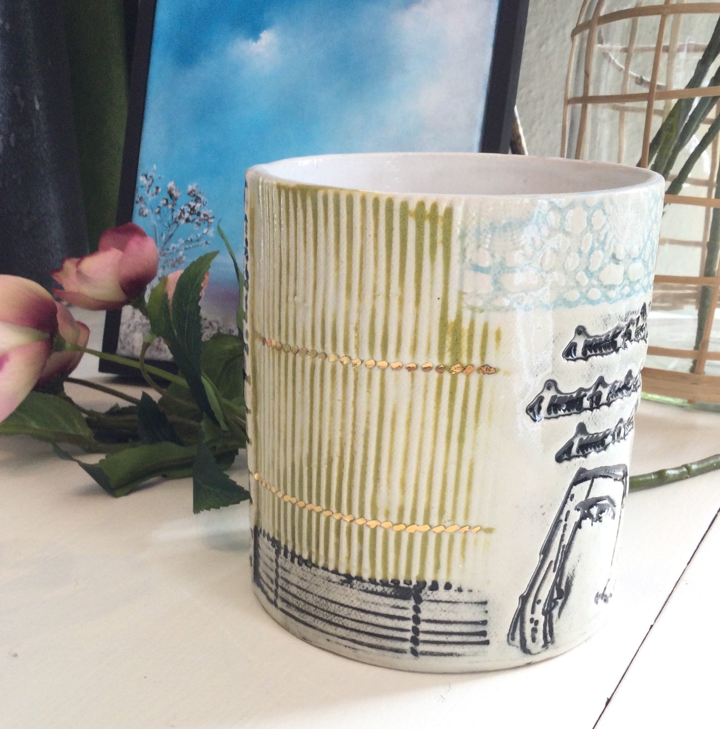 Olivengrøn keramik vase