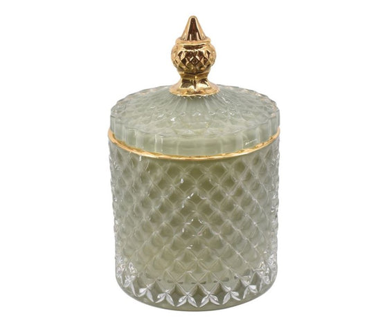 Elegant Glas Bonbon med Låg i sart grøn med guldtop.
