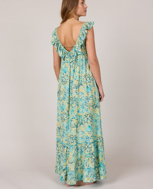 Lang sommer kjole med flæse stropper.