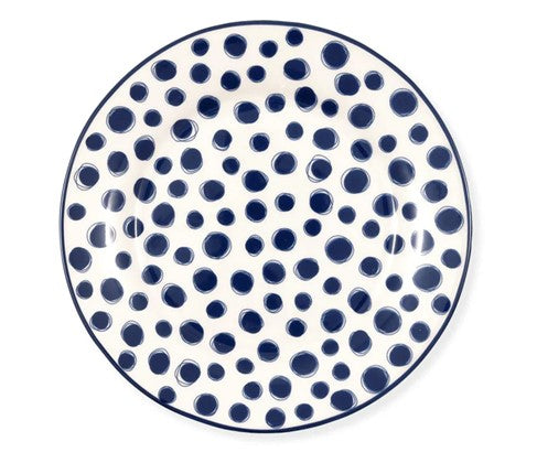 Frokosttallerken med blå dots.