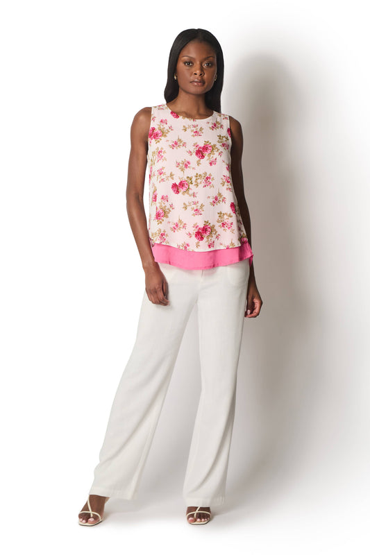 Blomstret lagdelt ærmeløs bluse.