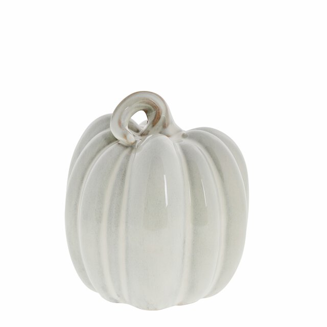 Keramik græskar råhvid – elegant efterårs- og halloween pynt.