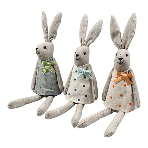 Stofhare dukker med prikker og sløjfe – 3 varianter