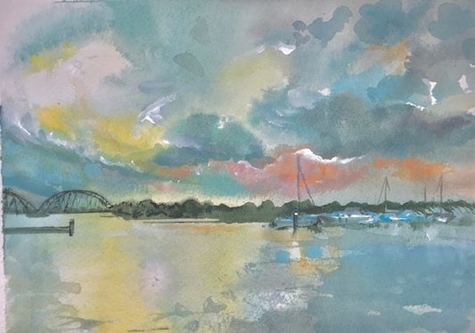 Vilsundbroen i akvarel.