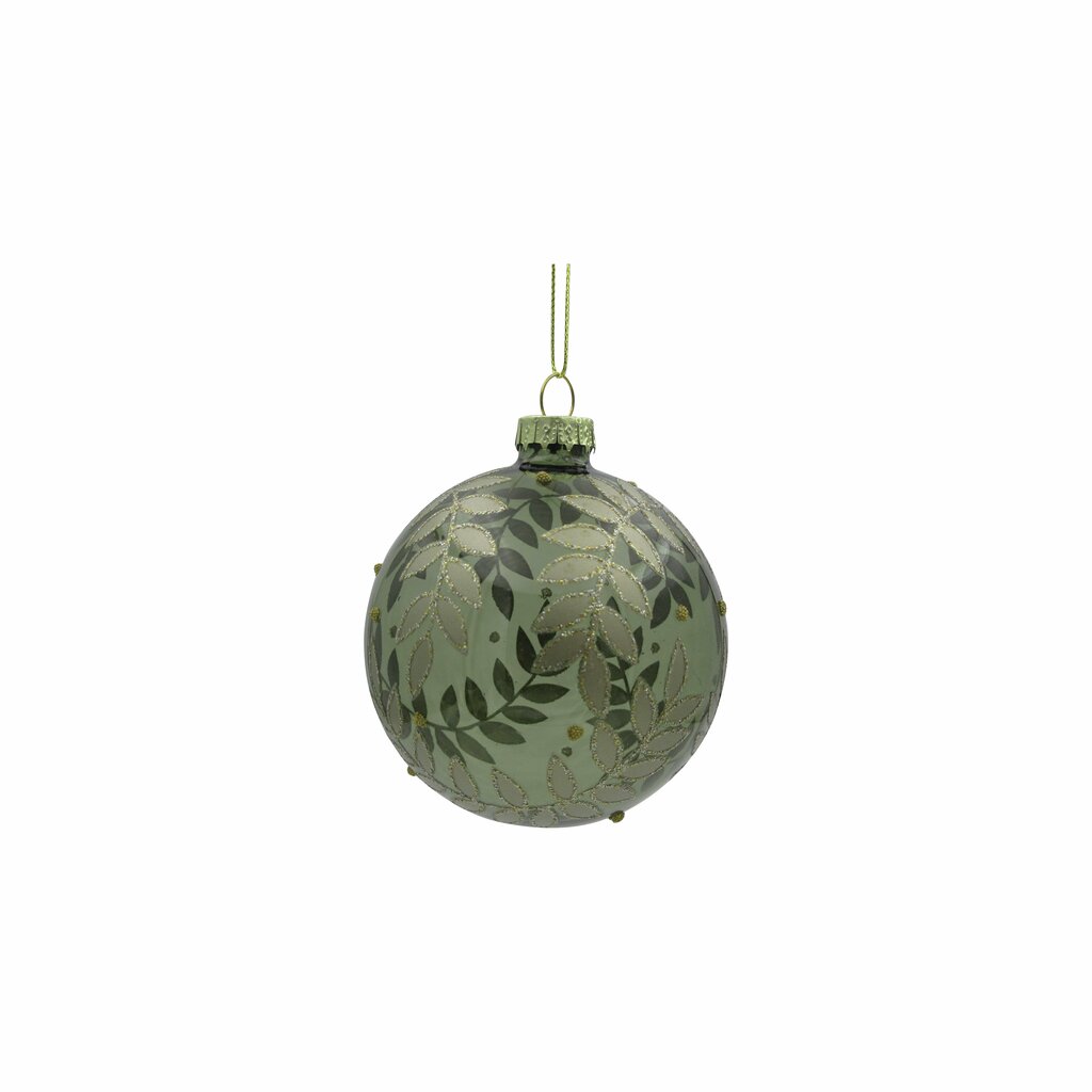 Julekugle med glitter gren i glas Ø8 cm – Mørke grøn.