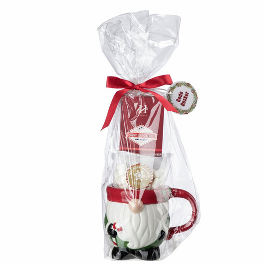 Gavesæt med keramik kop, varm kakao og søde skumfiduser.