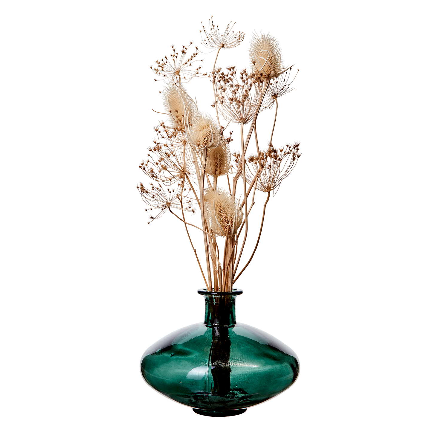 Flaske vase i mørke grøn.