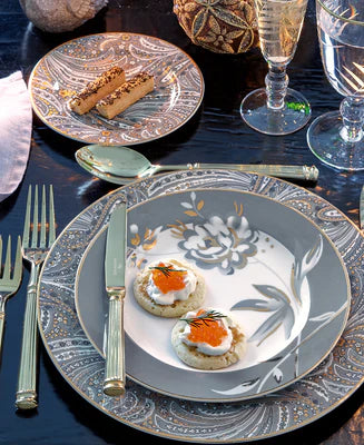 Stor tallerken i grå og guld