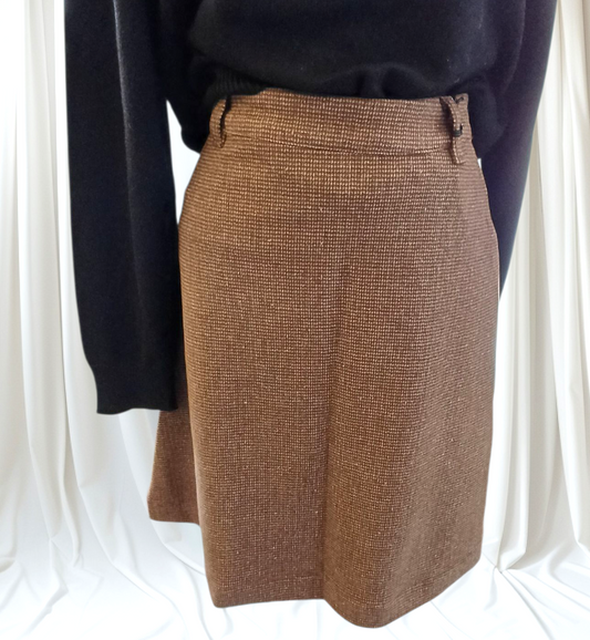 Brun tweed look nederdel A-formet med bæltestropper