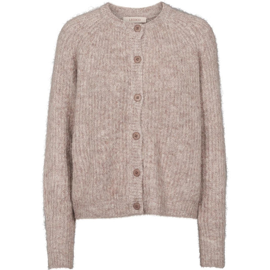 Klassisk brunmeleret strik cardigan.