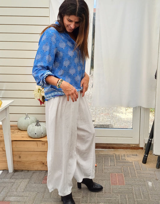 Hvid hør boho bukser.