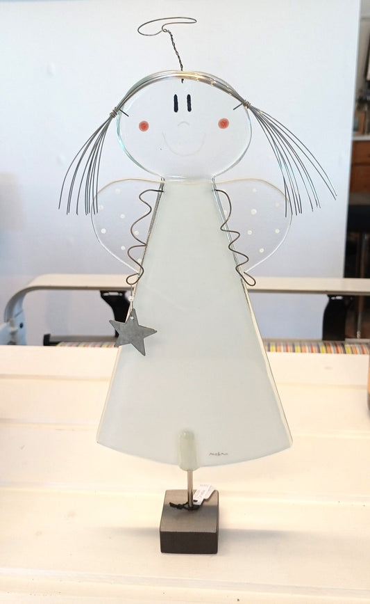 Stor glasengel Onella på fod – unik håndlavet figur