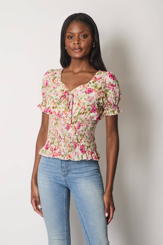 Blomstret Smock Talje Top.