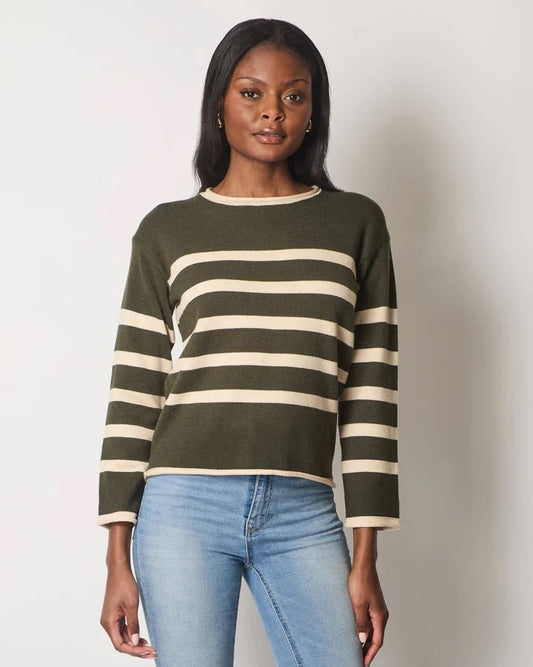 Rundhalset stribet sweater