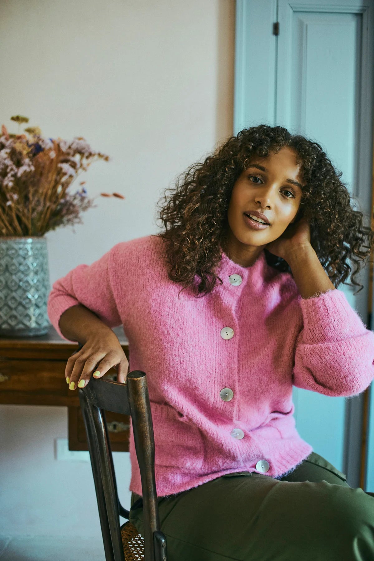 Cardigan strik pink.