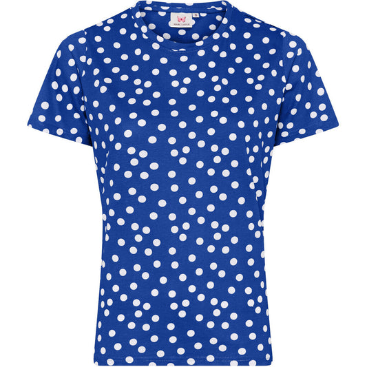 T-shirt blå med hvid dots.