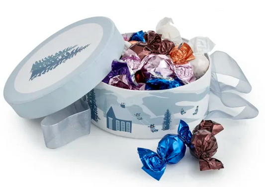 Rund Hatteæske Blue Winter, Mixede Chokoladekugler