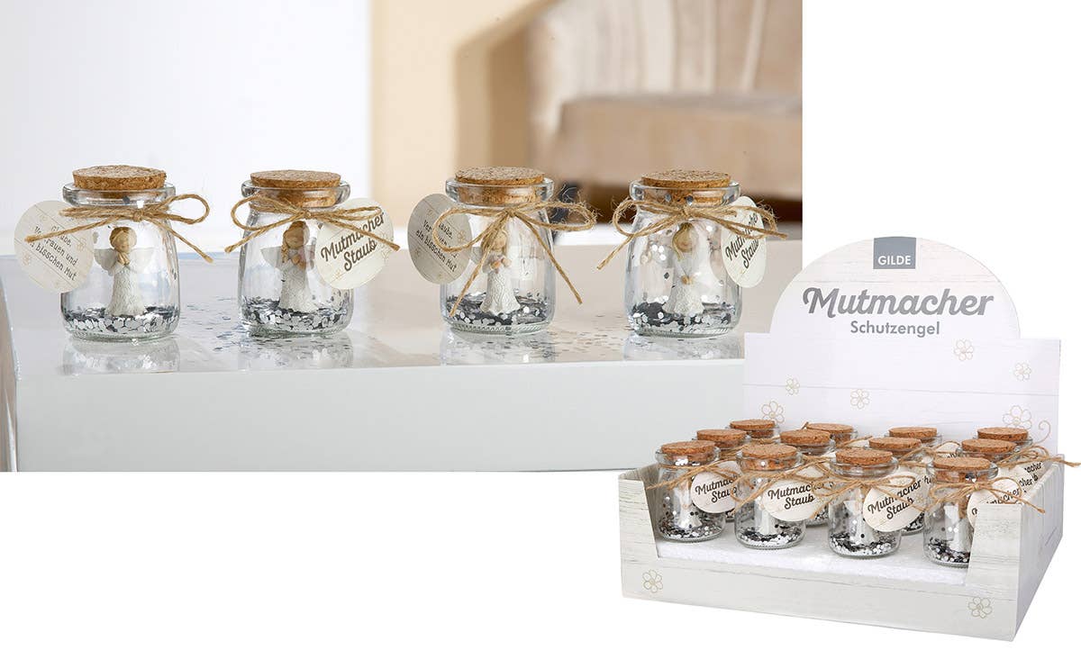 Lille engel i glas med sølvglitter – Engle samler