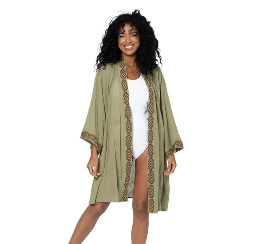 Kimono i olivengrøn.