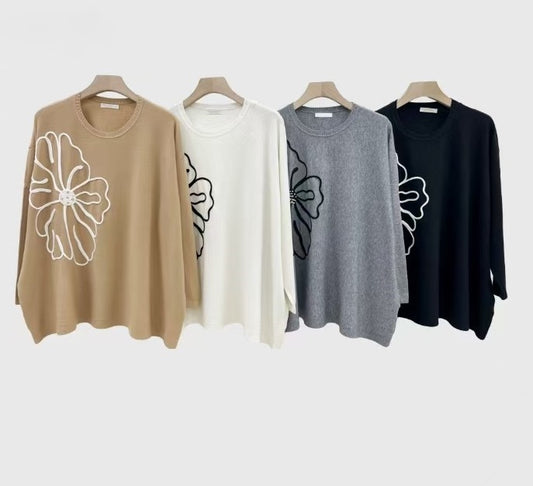 Sweatshirt med blomstermotiv – Løs pasform i flere farver