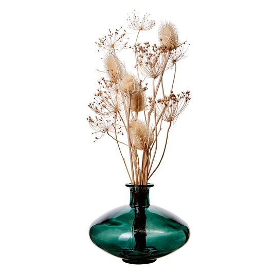 Flaske vase i mørke grøn.