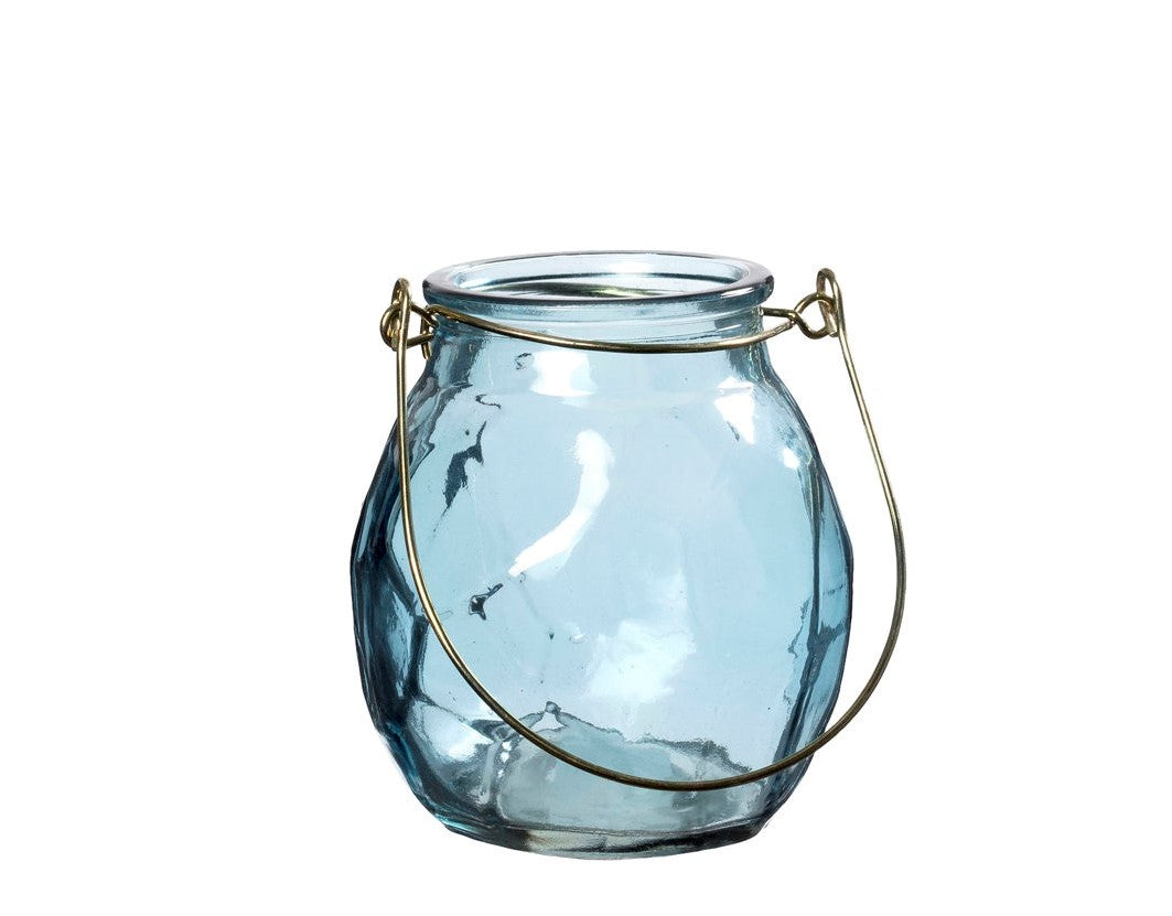 Små glas lanterner i blå